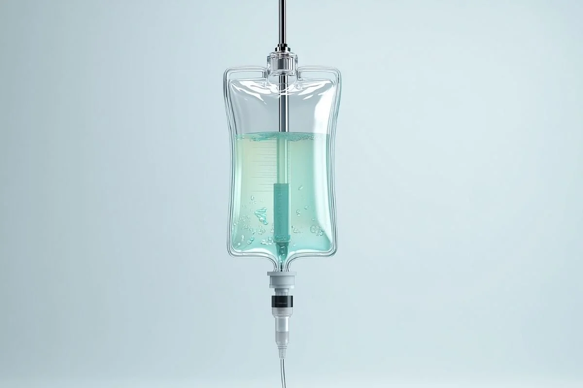 An IV nutrient therapy bag hanging.