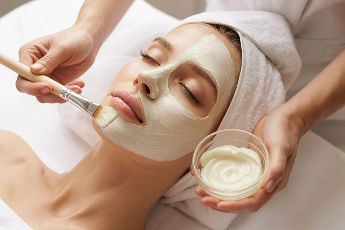 Woman laying down receiving a facial treatment at Medspa 501 in Chapel Hill.