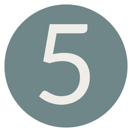 A circular icon with a grayish-blue background and a large white number 5 in the center.