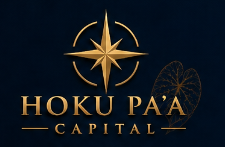 Logo for Hoku Pa'a Capital featuring a gold compass rose and a leaf with the company name