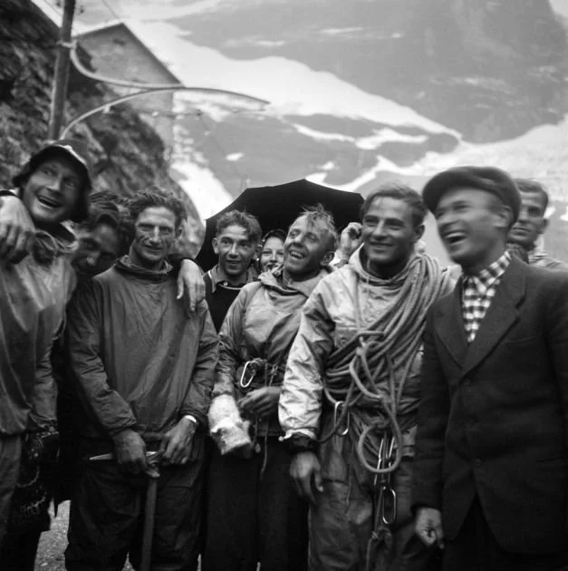 Andreas Heckmair third from the left after climbing the North Face of the Eiger in 1938