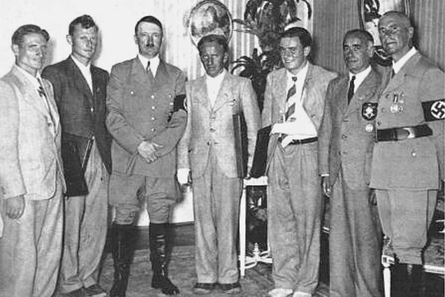 Andreas Heckmair on the left meeting Hitler after climbing the North Face of the Eiger in 1938
