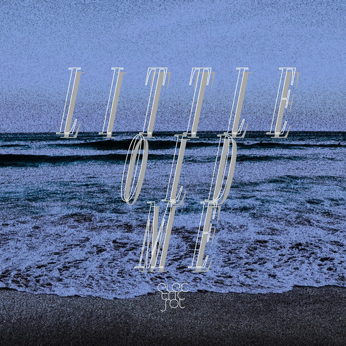 A stylized music artwork of a beach with ocean waves and a dark sky, with the text 'LITTLE OLDE ME' overlaid in a thin, white, serif font. Designed by Charles Xu.