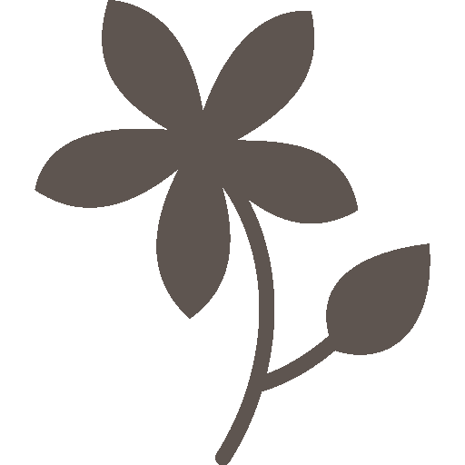 Silhouette of a flower with six petals and a bud on a curved stem.