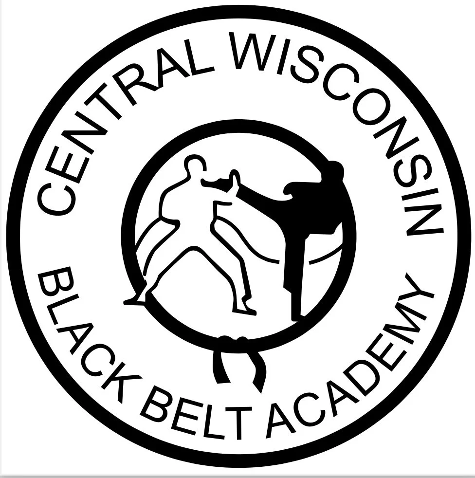 The logo of the Central Wisconsin Black Belt Academy featuring two martial artists in a sparring pose, surrounded by the organization name.