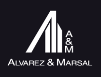 Logo of A&M Alvarez & Marsal on a black background