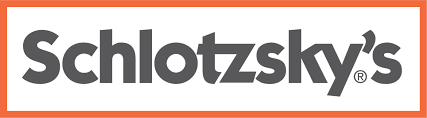 Schlotzsky's logo with bold text on a white background and a red border.