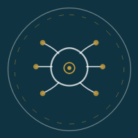 A digital illustration of a hub with multiple connected nodes in a circular network pattern.