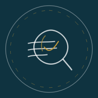 Stylized magnifying glass examining a clock with a yellow checkmark, symbolizing time management or efficiency.