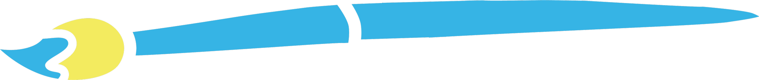 A blue and yellow paint marker with a cap on, lying on a white surface.