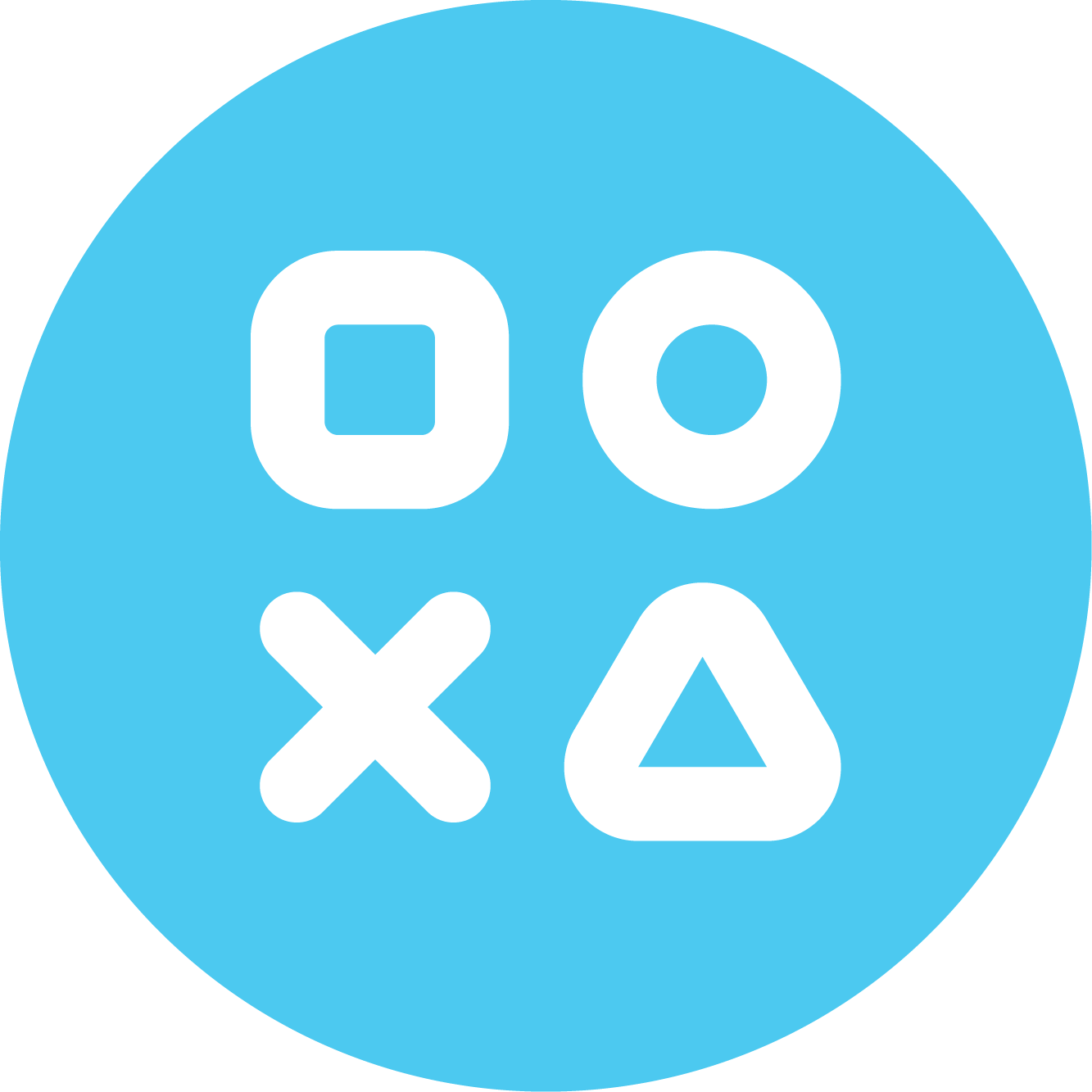 Inclusivity - Blue circle with symbols: square, circle, cross, and triangle.