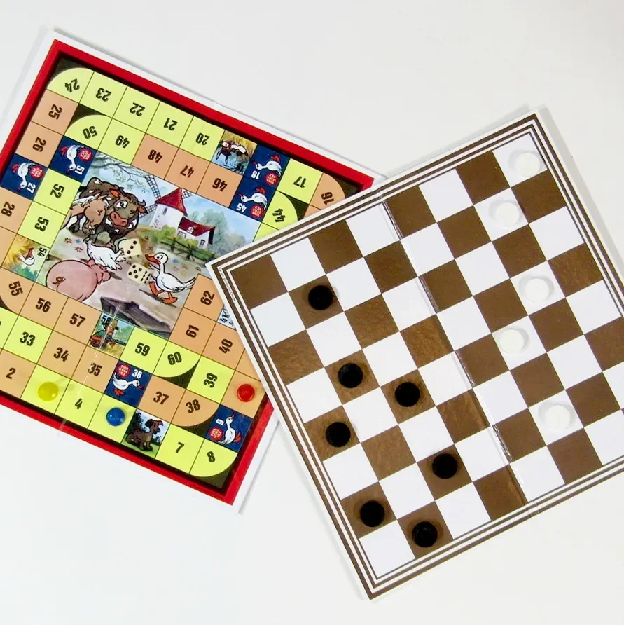 Candy Land game board with colorful path and black game pieces on a checkerboard.
