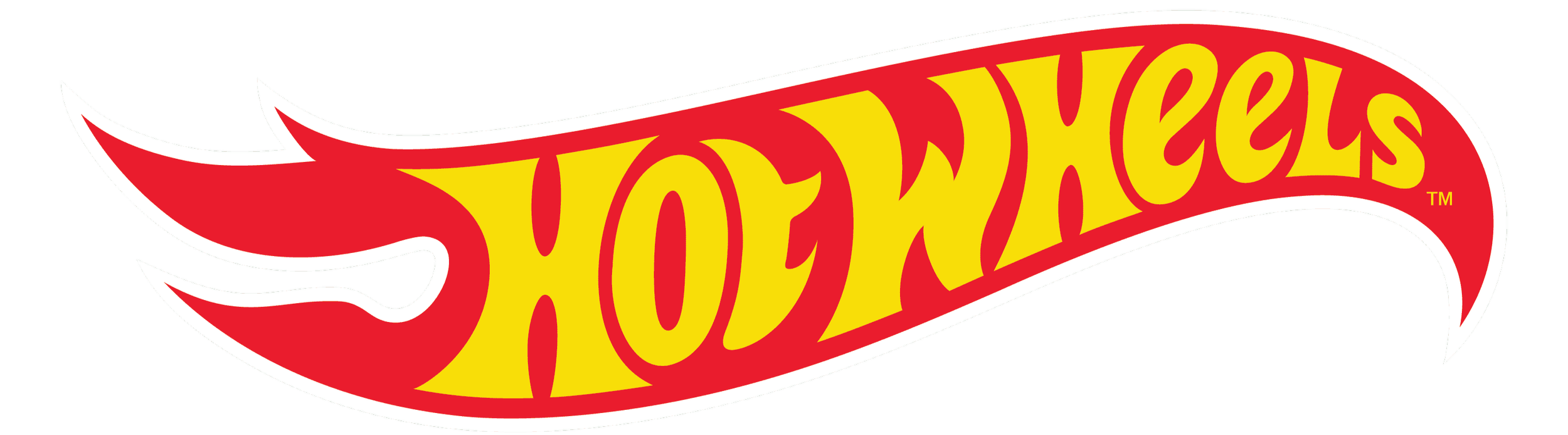Hot Wheels logo with yellow text inside a red flame shape on a black background.