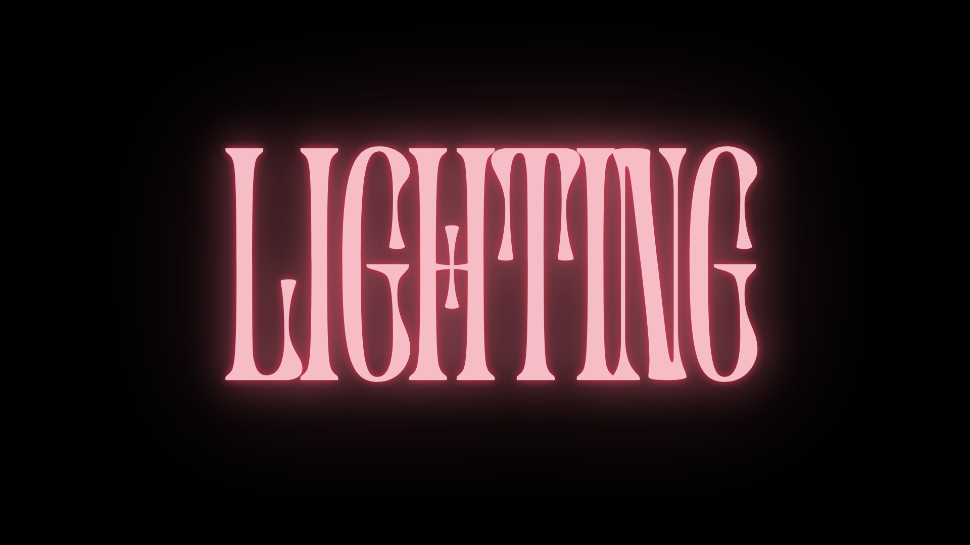 Neon pink 'LIGHTING' sign on a black background..
