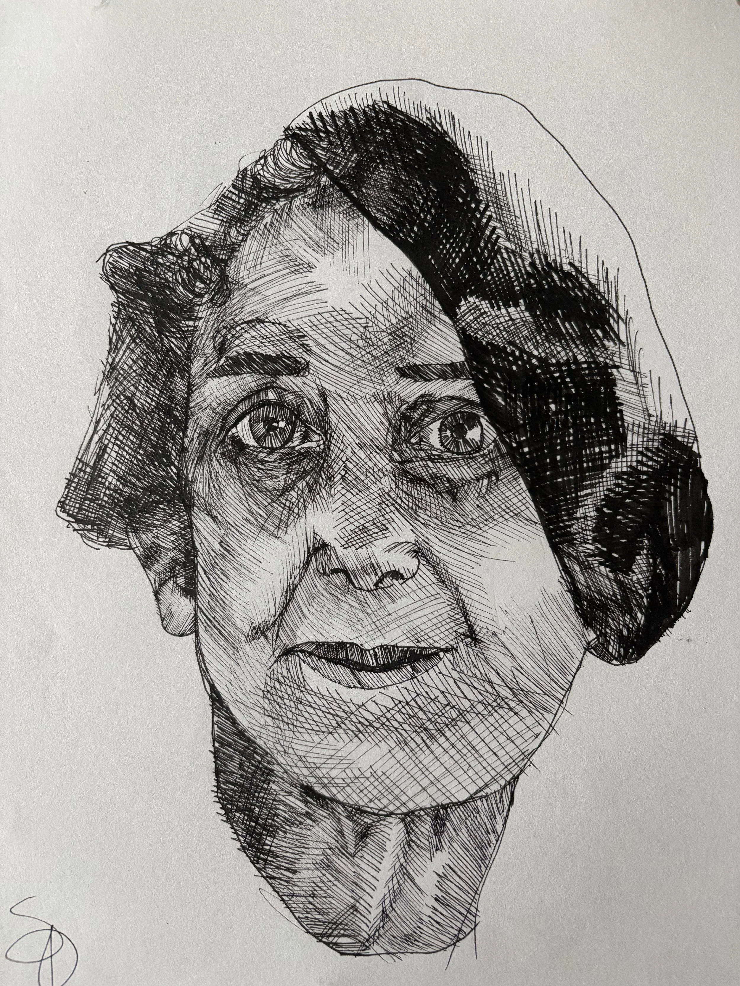 Portrait of a Woman, 
Ink, 8.5 x 11, 2024

