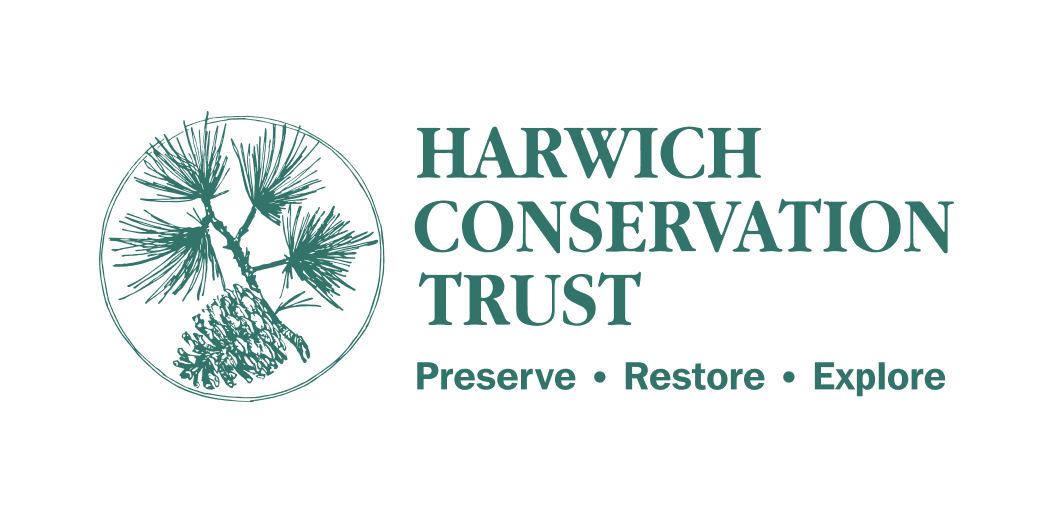 Logo of Harwich Conservation Trust featuring a circular illustration of a pine tree branch, with the text 'Harwich Conservation Trust' and the tagline 'Preserve Restore Explore'.
