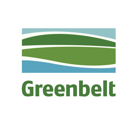 Greenbelt logo with abstract blue, green, and white landscape design and the word 'Greenbelt' in green text.