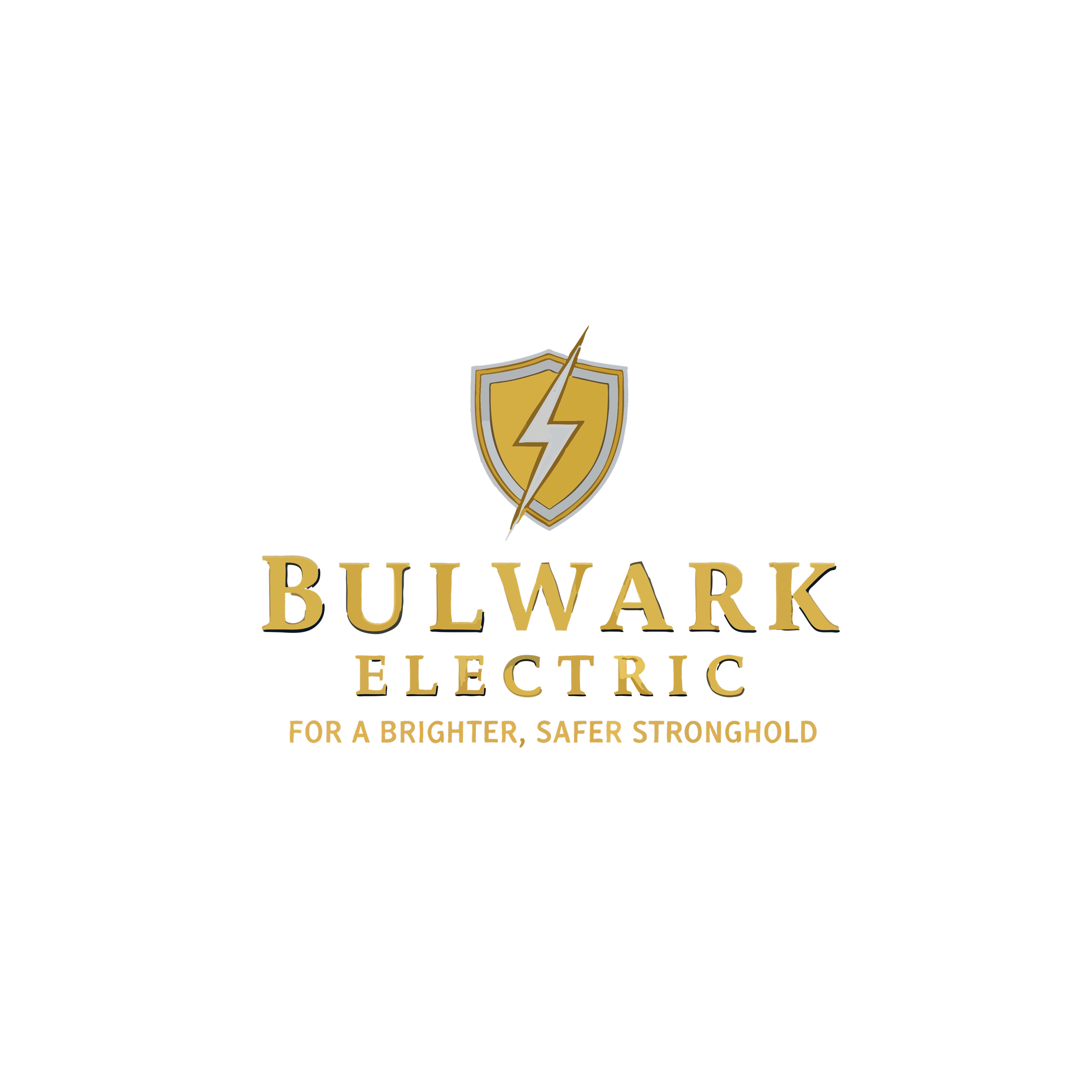 Logo of Bulwark Electric featuring a shield with a lightning bolt, with the company name and tagline 'For a brighter, safer stronghold' in gold and black.
