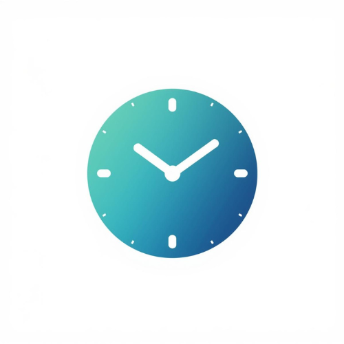 Gradient clock icon with white hour and minute hands showing 2:10.