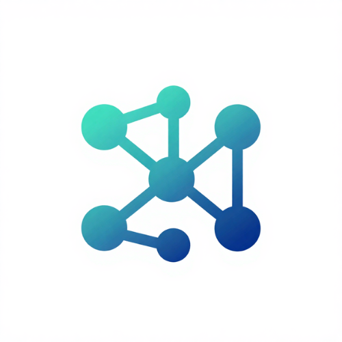 Abstract molecular structure with interconnected spheres and lines in blue and teal colors.