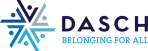 A graphic with a person holding a laptop and the text 'Belonging for All'.