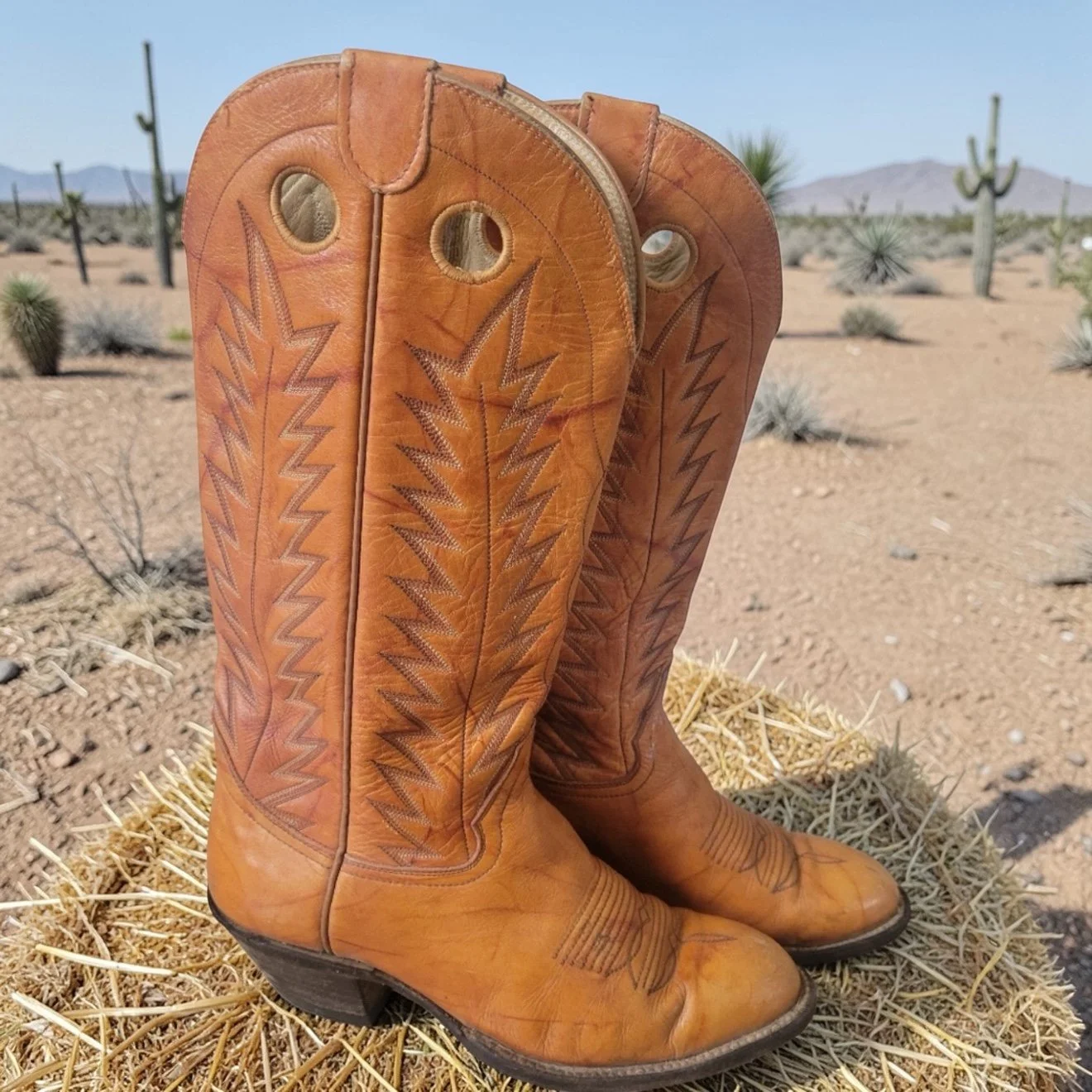 Vintage Cognac Brown Leather Cowboy Boots