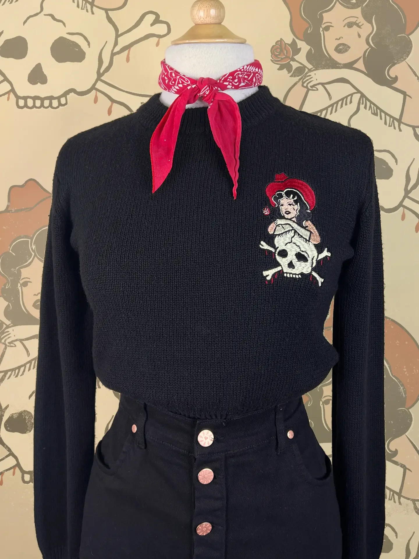 Cowgirl Tears Lagoon Long Sleeve Sweater in Black