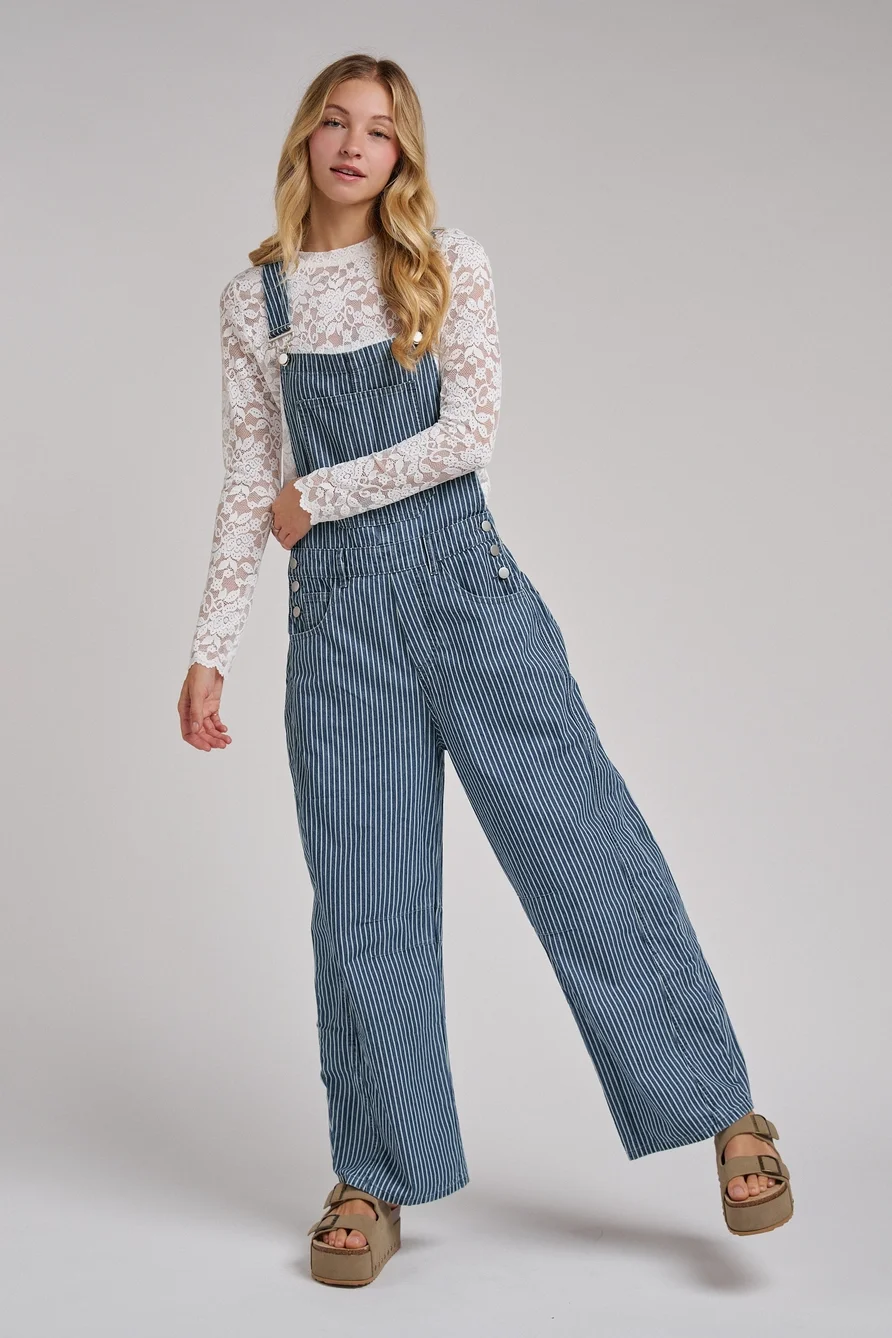 "Choo Choo" Denim Striped Overalls
