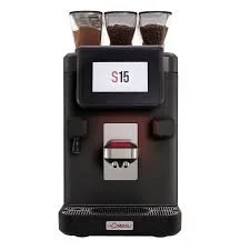 Coffee bean grinder machine with three transparent containers filled with ground coffee