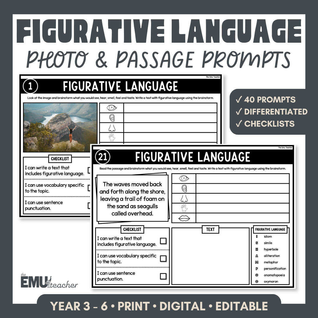 Figurative Language Picture & Passage Prompts | Descriptive Writing Activity