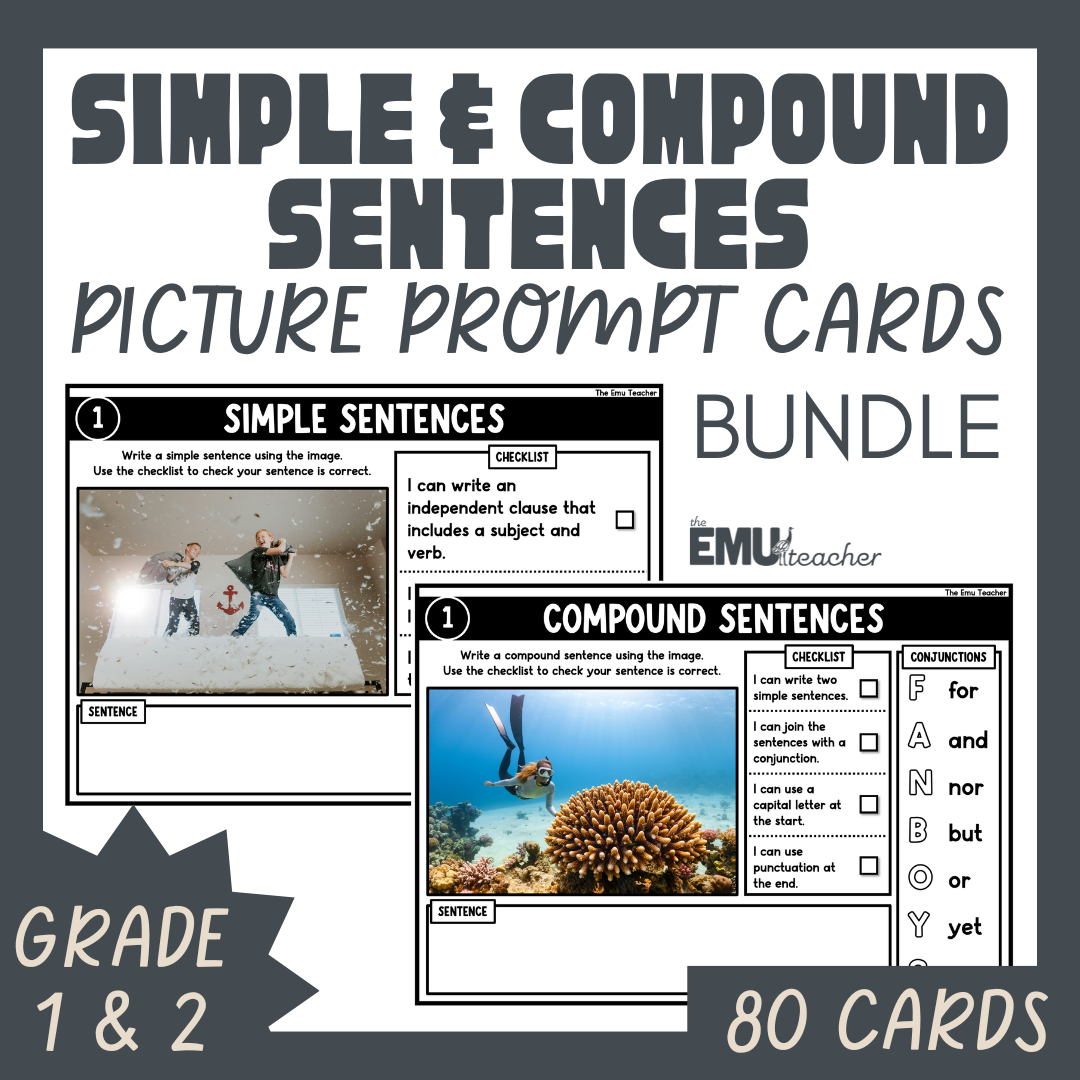 Simple & Compound Sentence Writing Picture Prompt Cards Bundle