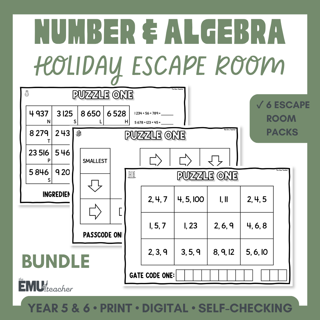 Math Holiday Escape Room Bundle | Number & Algebra | Year 5 & 6