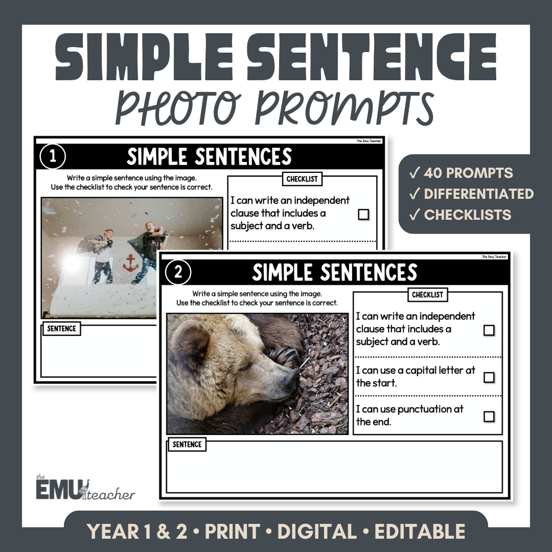 Simple Sentence Writing Photo Prompts | Sentence Structure & Punctuation