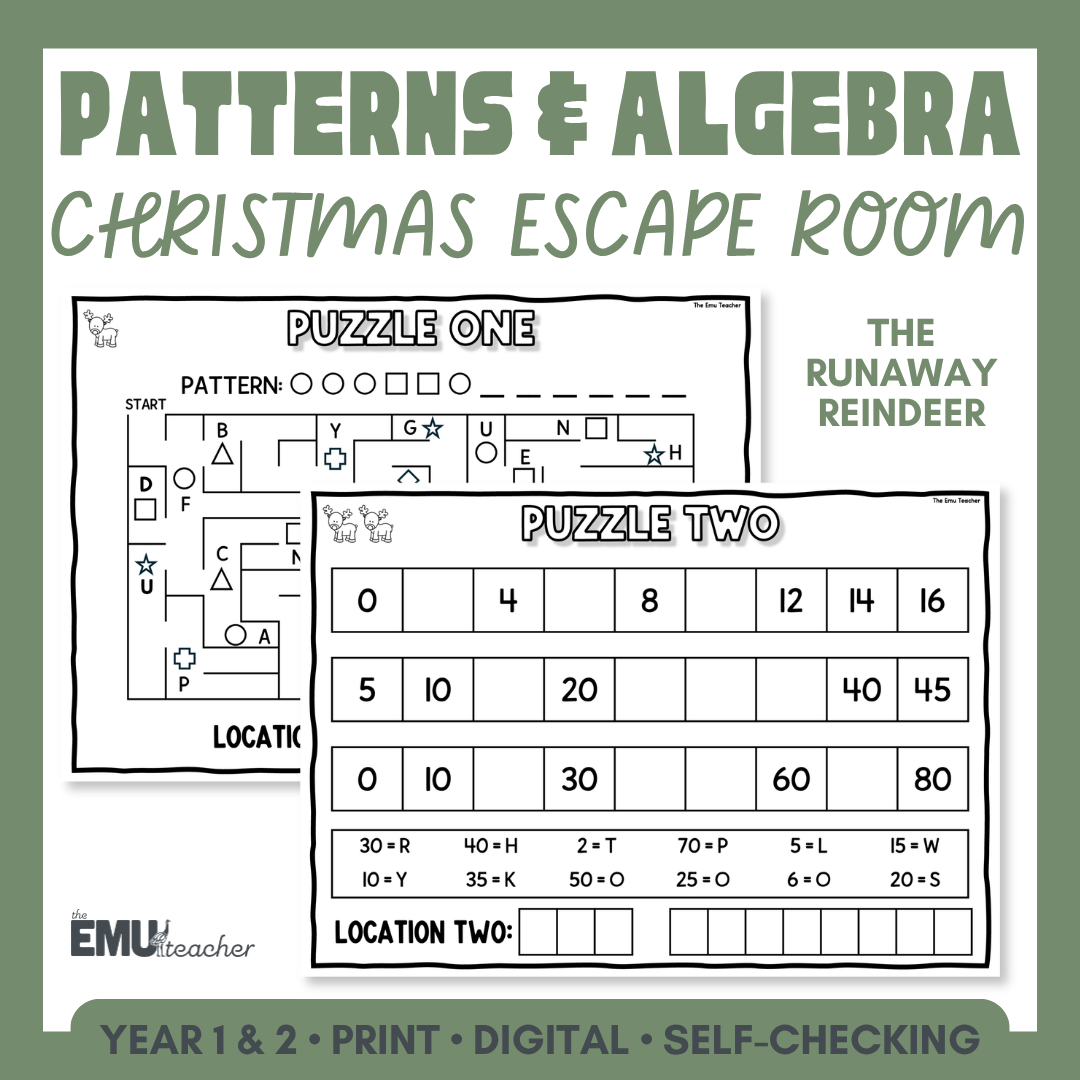 Christmas Patterns & Algebra Escape Room | Year 1 & 2