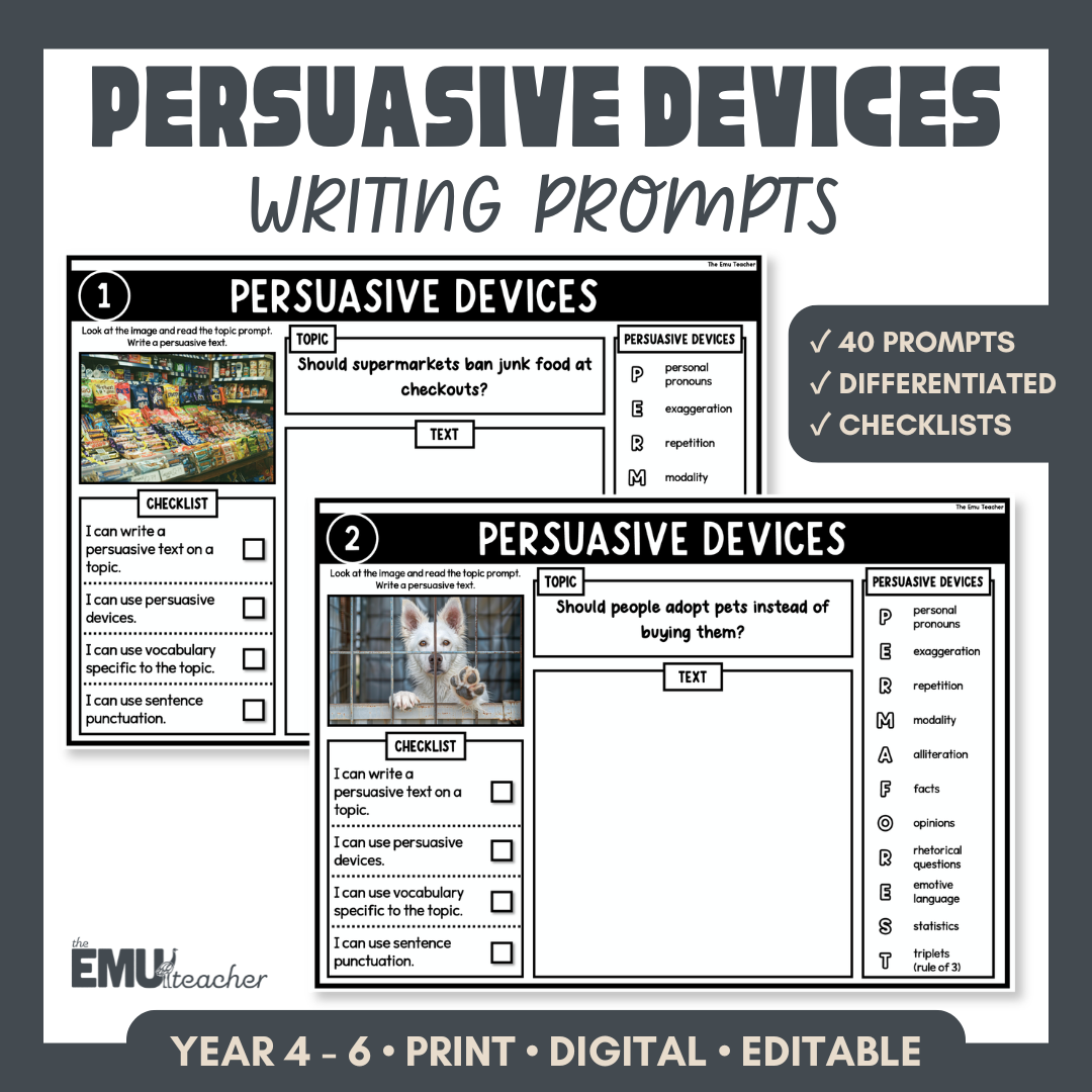 Persuasive Devices Picture Prompt Cards | Persuasive & Opinion Writing Activity
