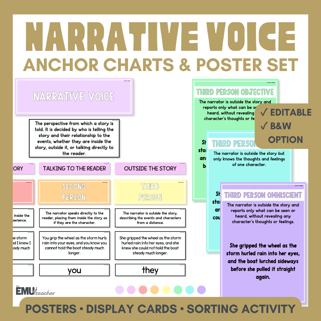 Narrative Voice & Point Of View Anchor Chart & Poster Set | Lights