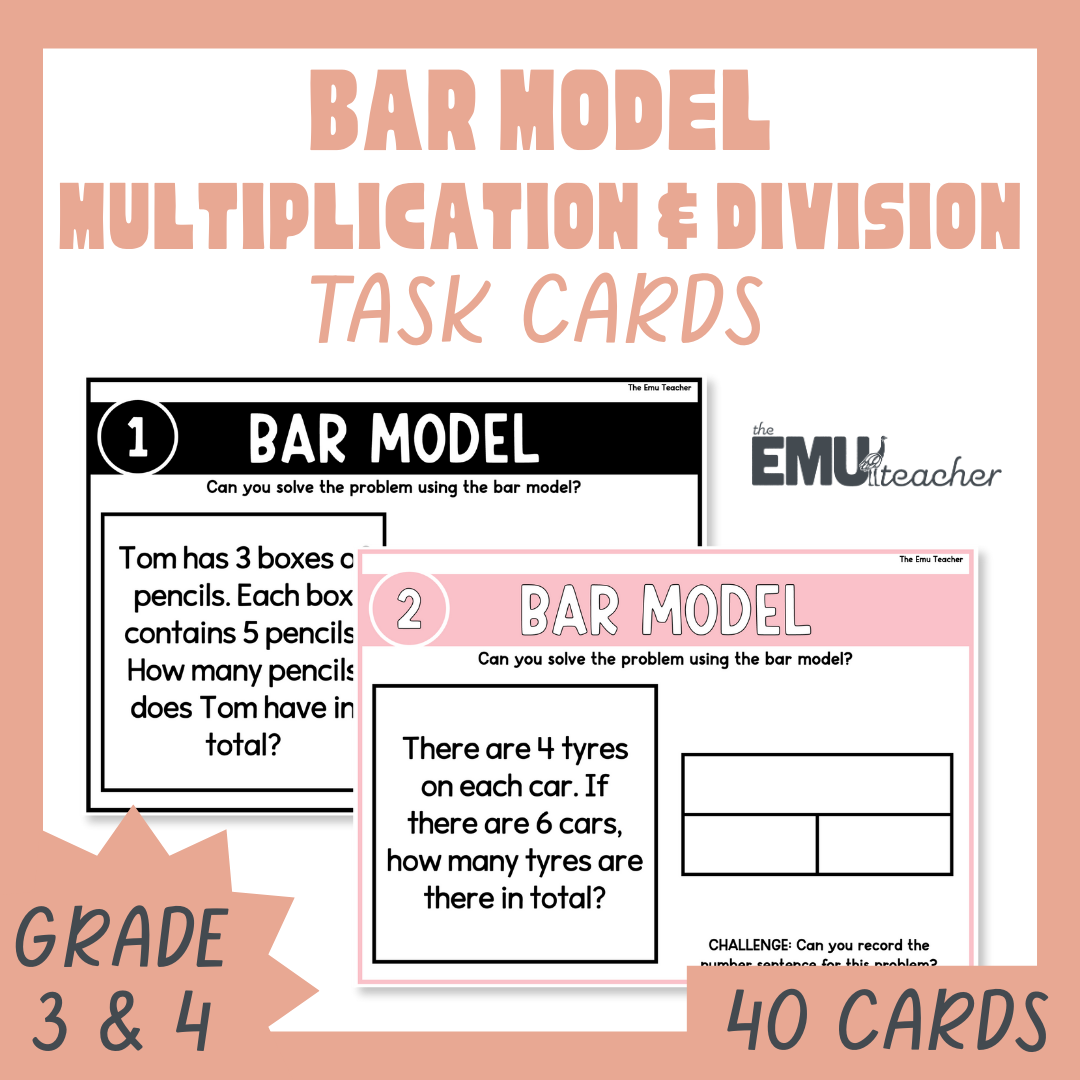 Multiplication & Division Times Table Bar Model Word Problem Task Cards
