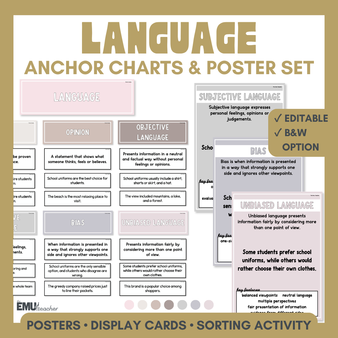 Language Anchor Chart & Poster Set | Neutrals