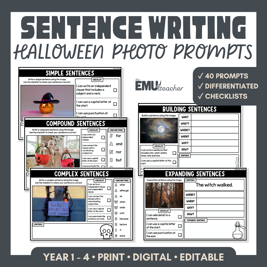Halloween Sentence Writing Photo Prompts