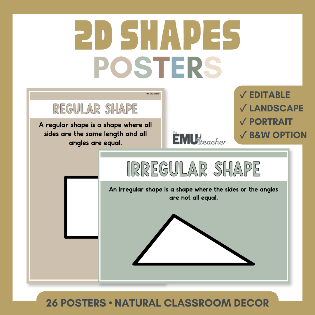 2D Shapes Geometry Posters | Shape Properties, Features & Vocabulary | Natural