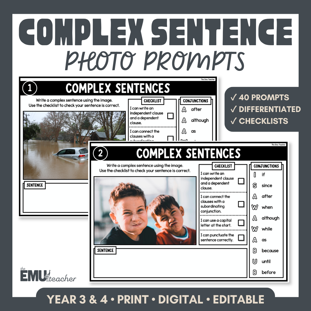 Complex Sentence Writing Photo Prompts | Sentence Structure & Punctuation