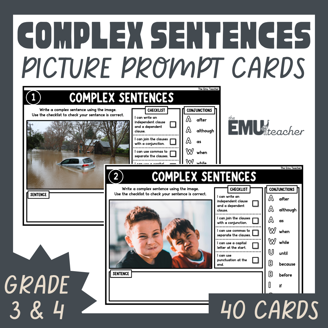 Complex Sentence Writing Picture Prompt Cards