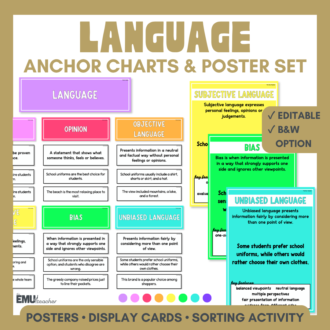 Language Anchor Chart & Poster Set | Brights