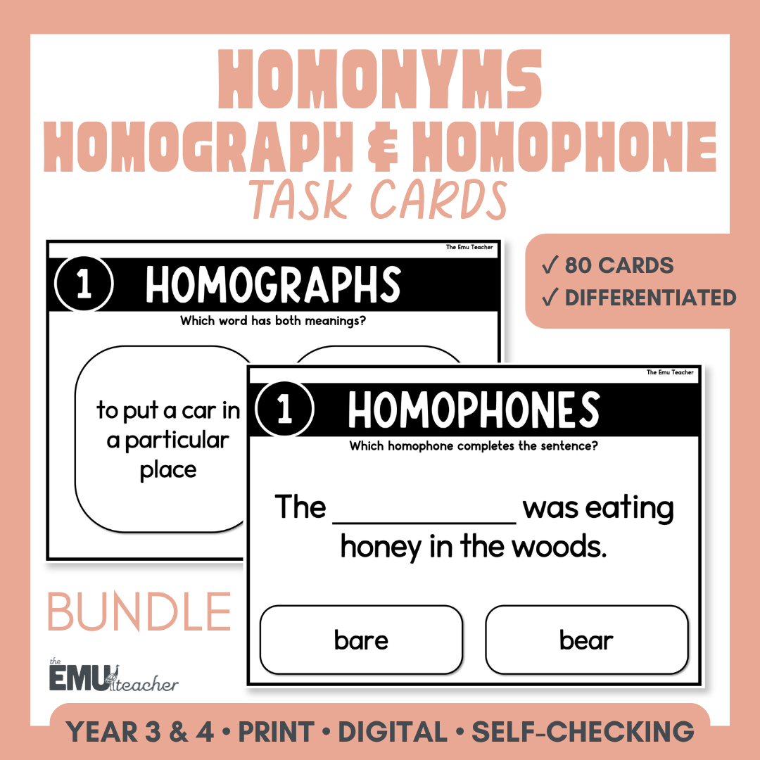 Homonym Task Card Bundle | Homographs & Homophones