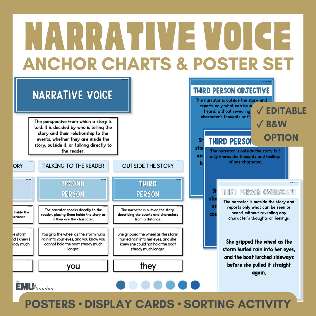 Narrative Voice & Point Of View Anchor Chart & Poster Set | Blues