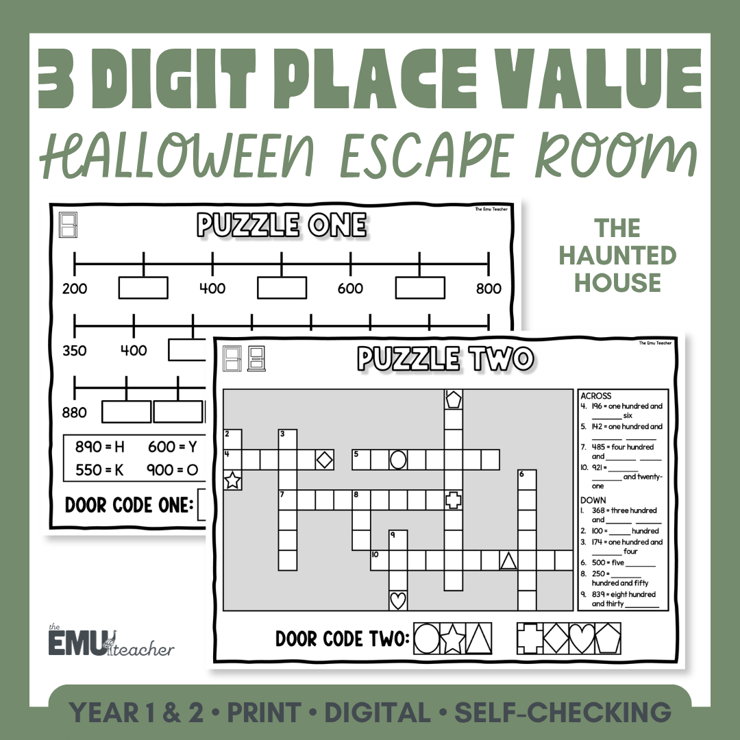 Halloween Math Escape Room | 3-Digit Place Value | AC9M2N01 & AC9M2N02