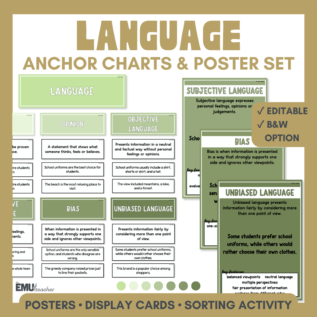 Language Anchor Chart & Poster Set | Greens