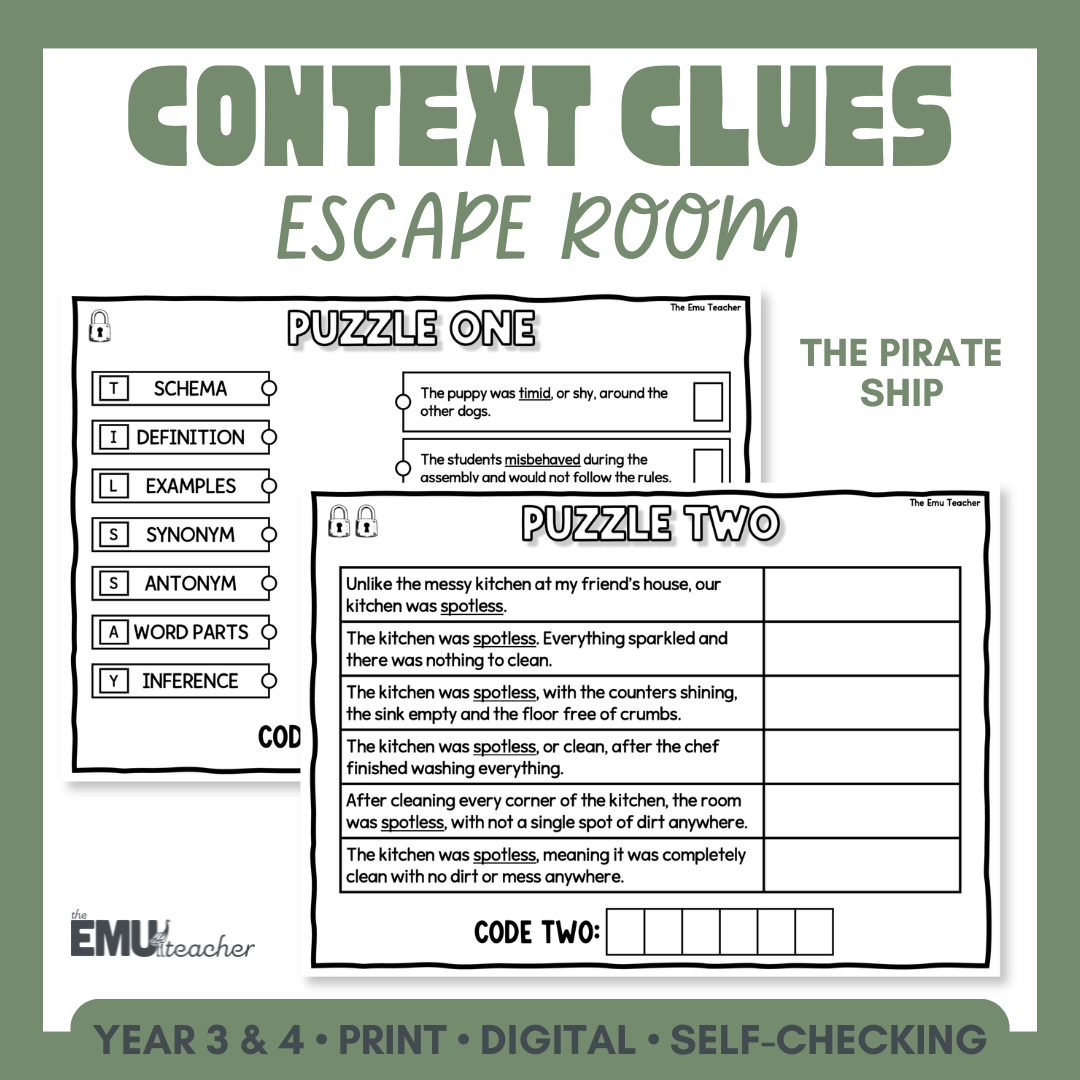 Year 3 & 4 Context Clues Escape Room | Vocabulary in Context & Reading Comprehension