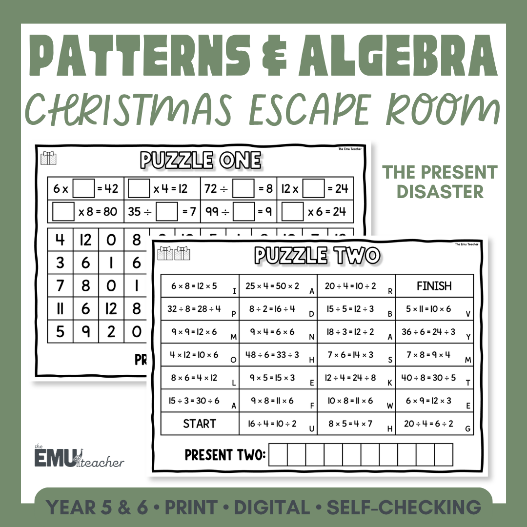 Christmas Patterns & Algebra Escape Room | Year 5 & 6