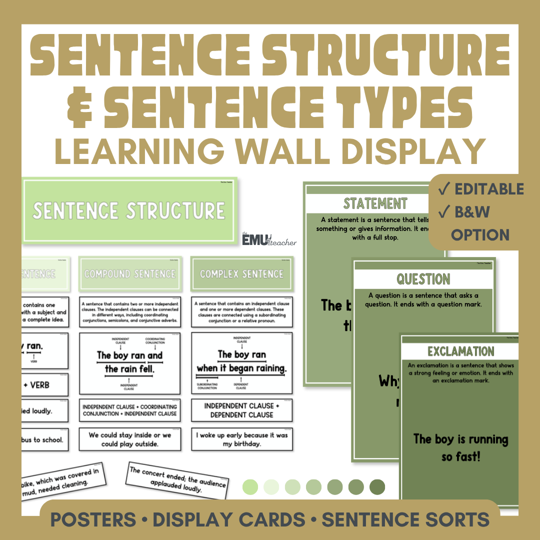 Sentence Structure & Sentence Types Learning Wall Display | Posters & Activities | Greens